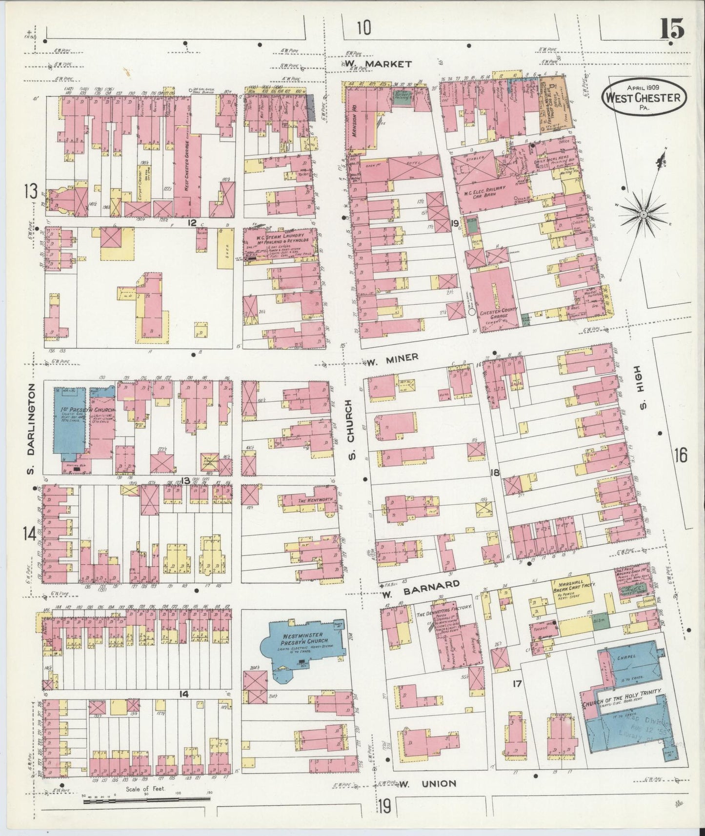 Sanborn Fire Insurance Map from West Chester, Chester County, Pennsylvania (1909), Sheet #0015 - Complete Map Set gallery image, historic Sanborn map, vintage wall art, Pennsylvania Pennsylvania