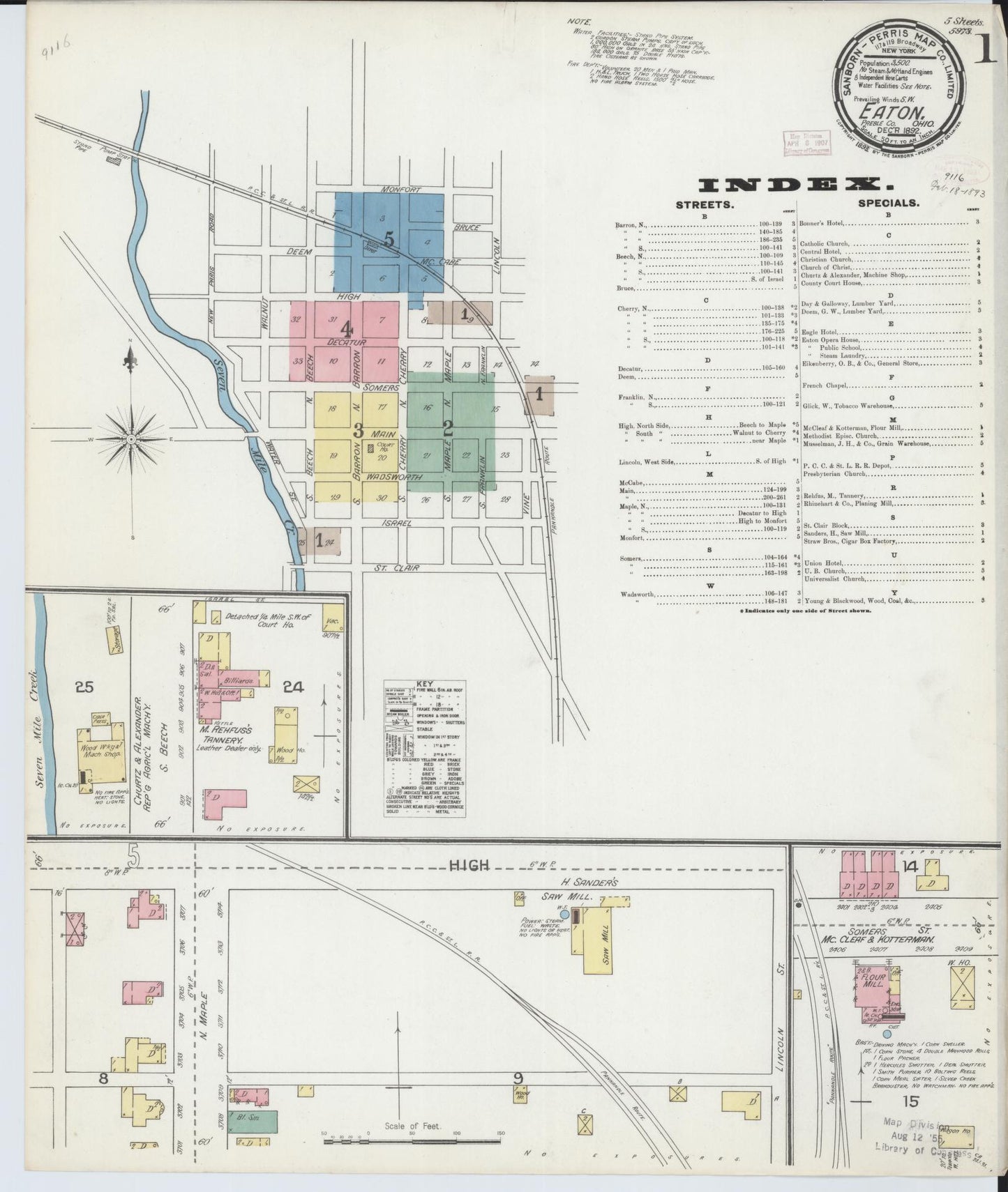 Sanborn Fire Insurance Map from Eaton, Preble County, Ohio (1892), Sheet #0001 - Historic Sanborn Fire Insurance Map Print, vintage old map wall art, antique decor, genealogy gift, Ohio Ohio map