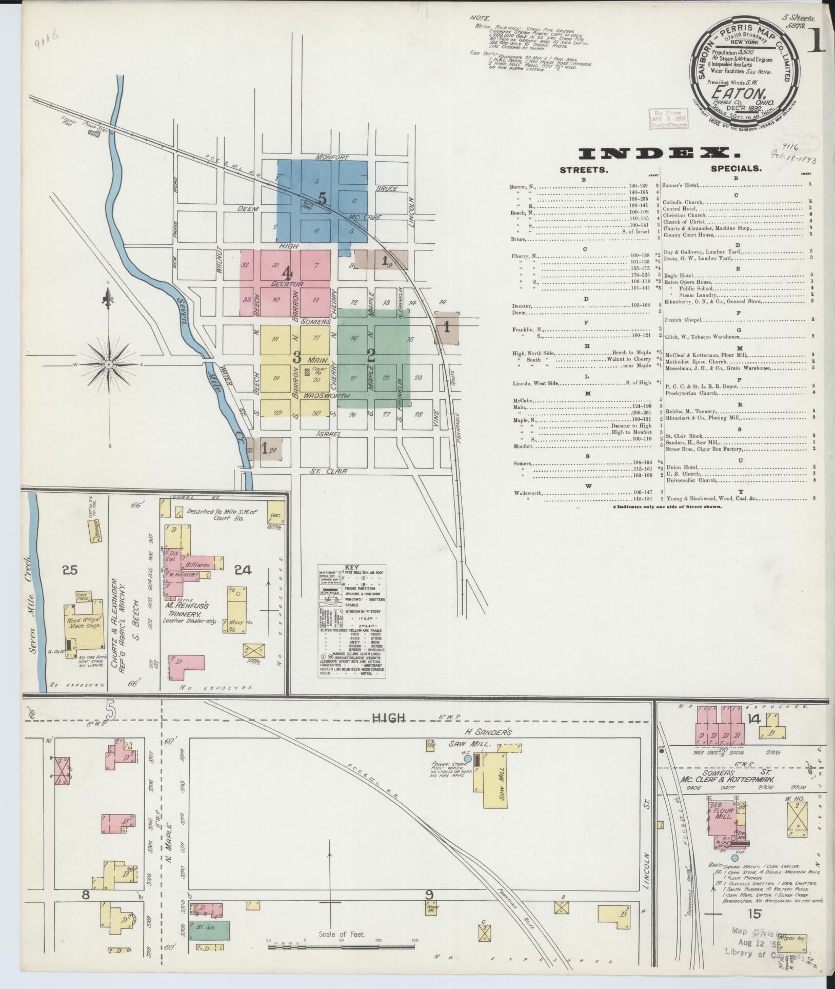 Sanborn Fire Insurance Map from Eaton, Preble County, Ohio (1892), Sheet #0001 - Historic Sanborn Fire Insurance Map Print, vintage old map wall art, antique decor, genealogy gift, Ohio Ohio map