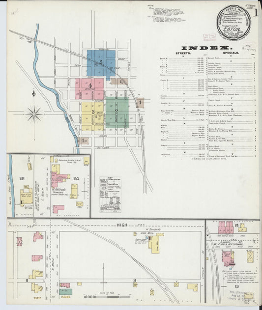 Sanborn Fire Insurance Map from Eaton, Preble County, Ohio (1892), Sheet #0001 - Historic Sanborn Fire Insurance Map Print, vintage old map wall art, antique decor, genealogy gift, Ohio Ohio map