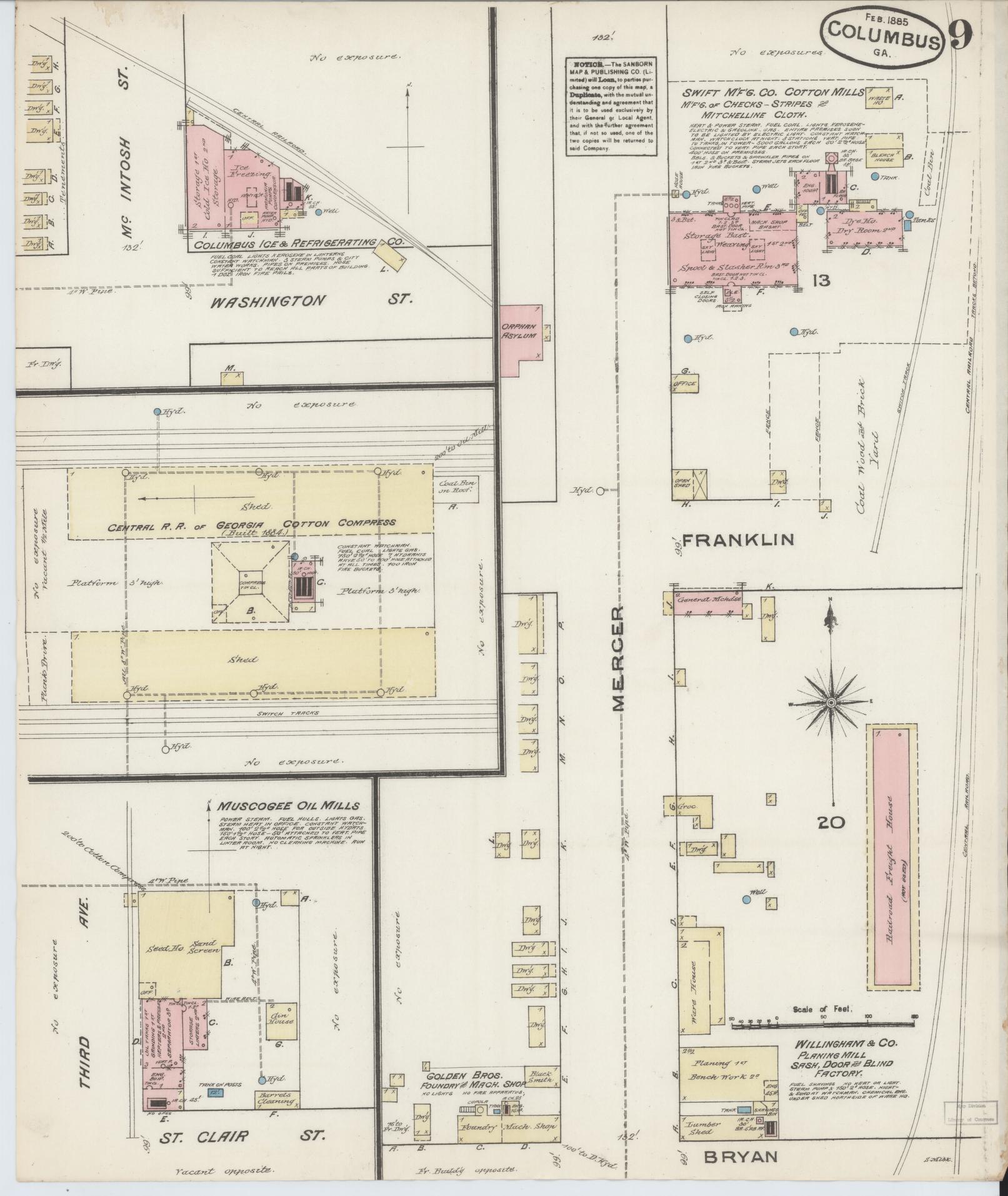 Sanborn Fire Insurance Map from Columbus, Muscogee County, Georgia (1885), Sheet #0009 - Complete Map Set gallery image, historic Sanborn map, vintage wall art, Georgia Georgia