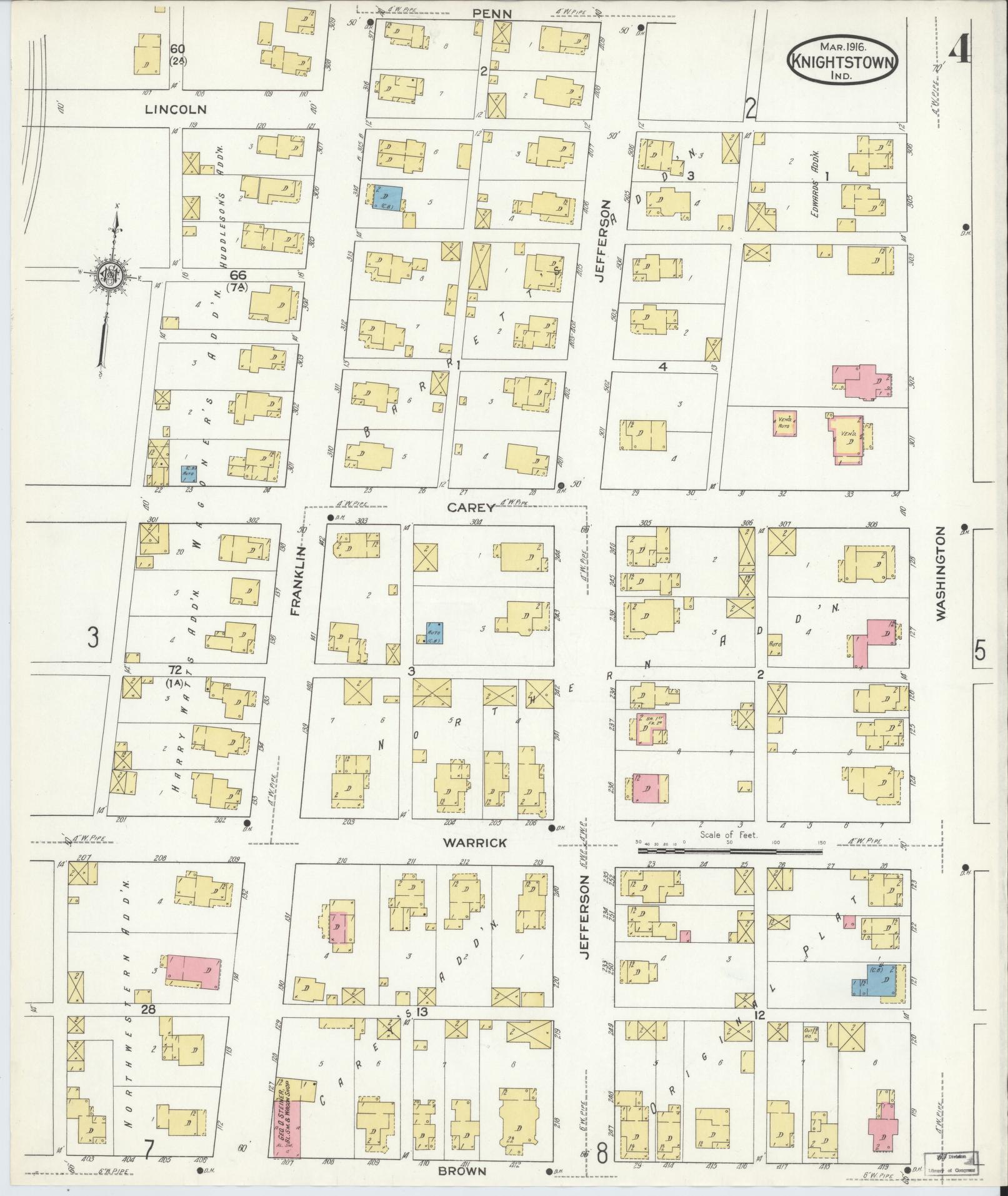 Sanborn Fire Insurance Map from Knightstown, Henry County, Indiana (1916), Sheet #0004 - Complete Map Set gallery image, historic Sanborn map, vintage wall art, Indiana Indiana