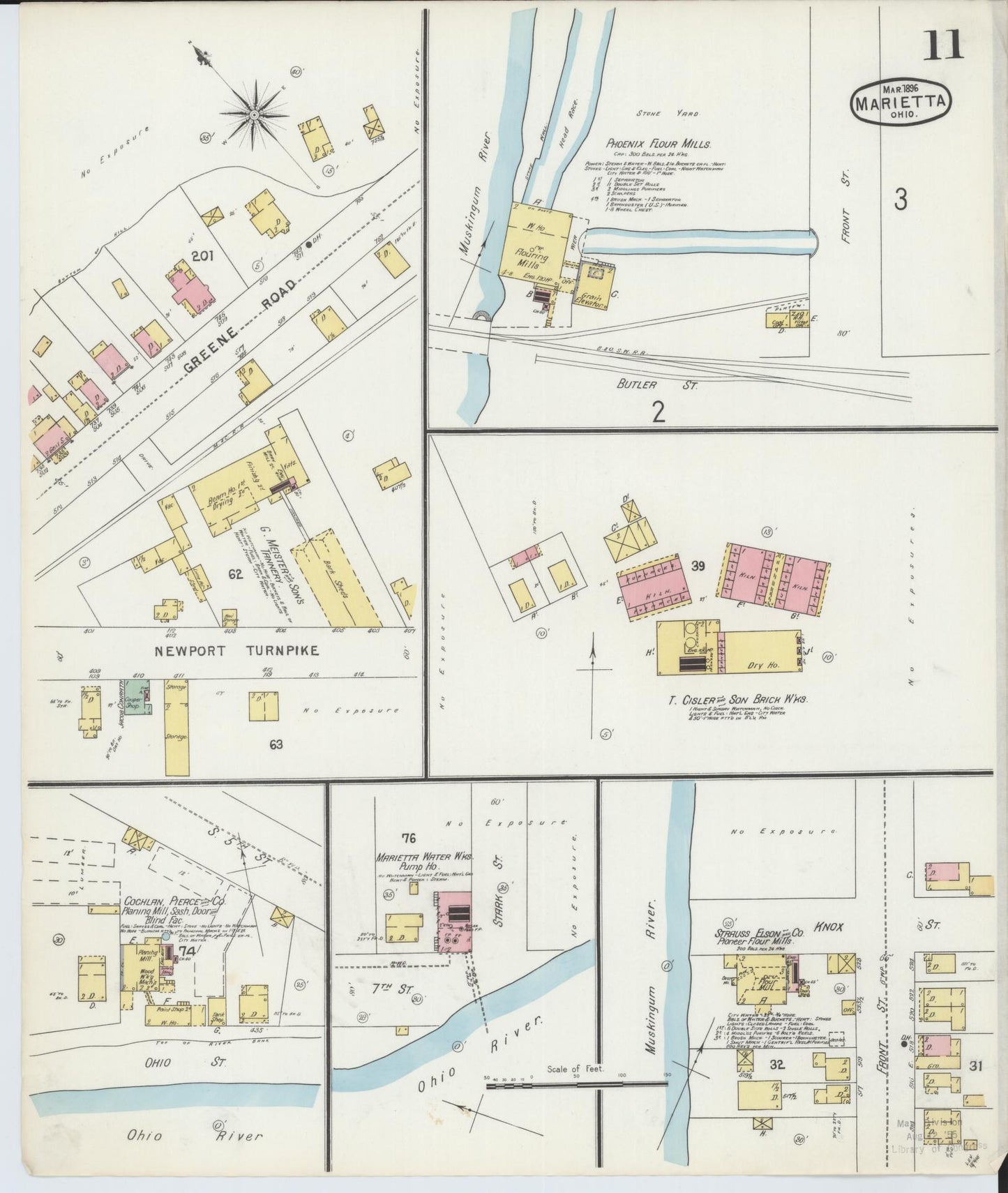 Sanborn Fire Insurance Map from Marietta, Washington County, Ohio (1896), Sheet #0011 - Historic Sanborn Fire Insurance Map Print, vintage old map wall art, antique decor, genealogy gift, Ohio Ohio map