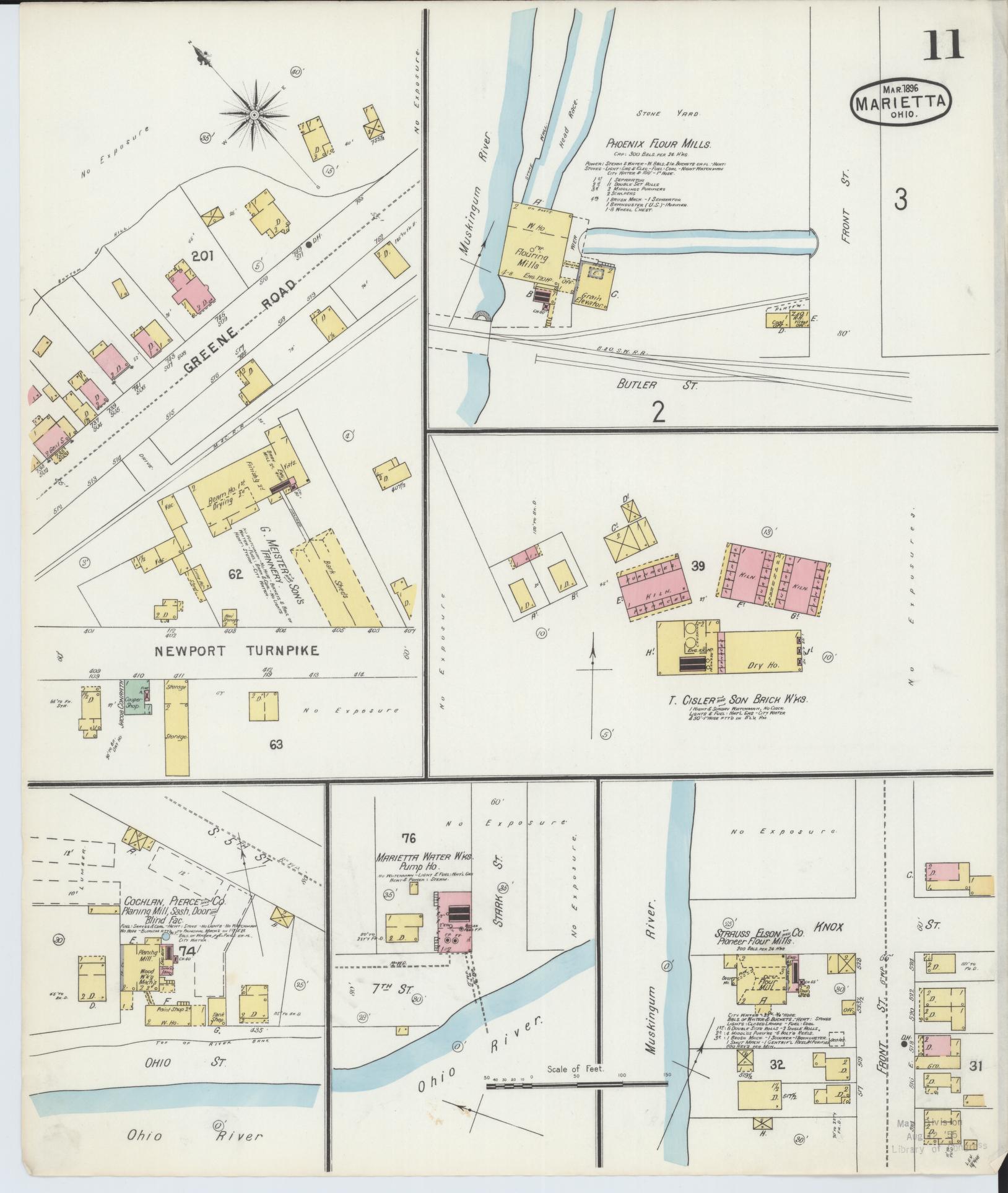 Sanborn Fire Insurance Map from Marietta, Washington County, Ohio (1896), Sheet #0011 - Historic Sanborn Fire Insurance Map Print, vintage old map wall art, antique decor, genealogy gift, Ohio Ohio map