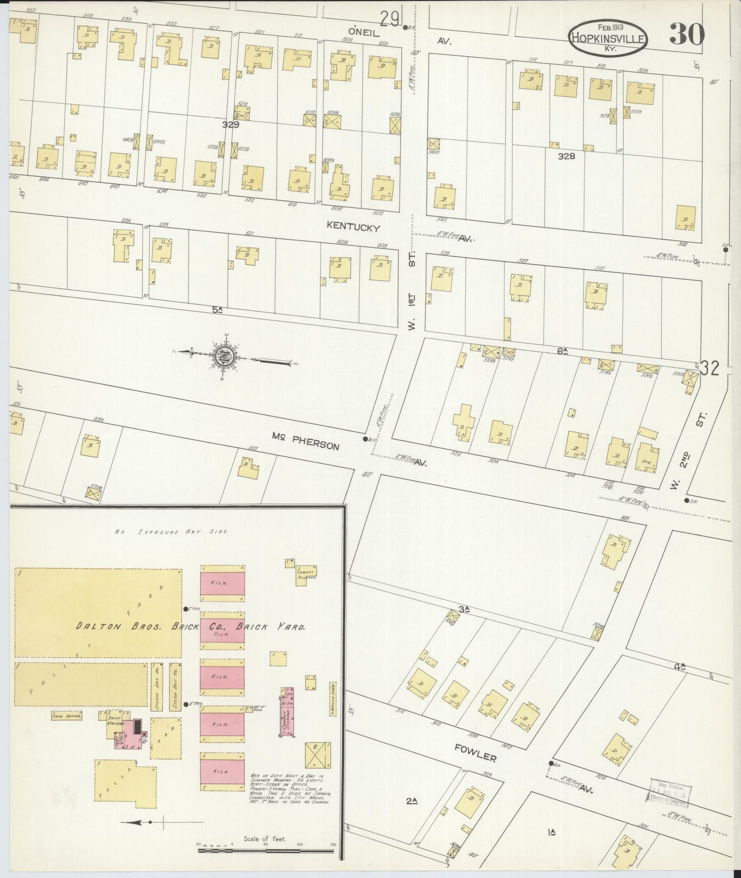 Sanborn Fire Insurance Map from Hopkinsville, Christian County, Kentucky (1913), Sheet #0030 - Complete Map Set gallery image, historic Sanborn map, vintage wall art, Kentucky Kentucky
