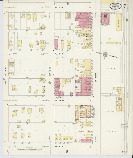 Sanborn Fire Insurance Map from Mandan, Morton County, North Dakota (1913), Sheet #0007 - Historic Sanborn Fire Insurance Map Print, vintage old map wall art, antique decor, genealogy gift, North Dakota North Dakota map