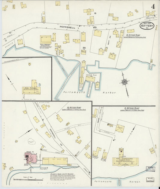 Sanborn Fire Insurance Map from Kittery, York County, Maine (1909), Sheet #0004 - Historic Sanborn Fire Insurance Map Print, vintage old map wall art, antique decor, genealogy gift, Maine Maine map