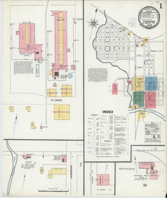 Sanborn Fire Insurance Map from Tarboro, Edgecombe County, North Carolina (1901), Sheet #0001 - Complete Map Set gallery image, historic Sanborn map, vintage wall art, North Carolina North Carolina