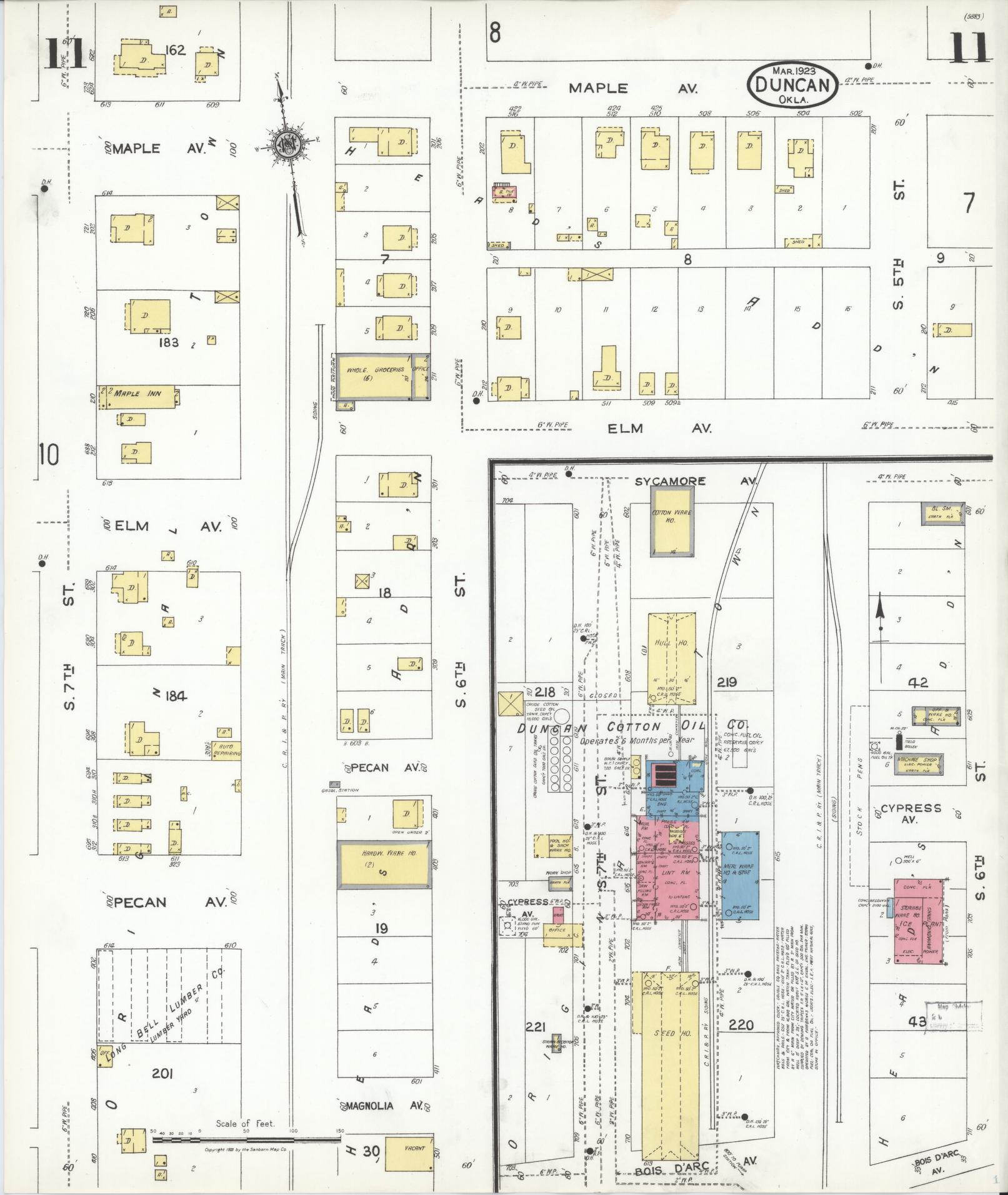 Sanborn Fire Insurance Map from Duncan, Stephens County, Oklahoma (1923), Sheet #0011 - Complete Map Set gallery image, historic Sanborn map, vintage wall art, Oklahoma Oklahoma