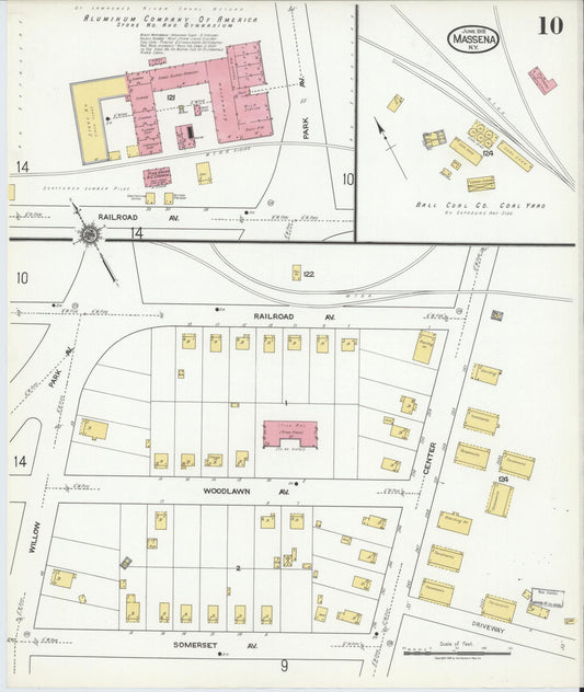 Sanborn Fire Insurance Map from Massena, St. Lawrence County, New York (1918), Sheet #0010 - Historic Sanborn Fire Insurance Map Print, vintage old map wall art, antique decor, genealogy gift, New York New York map