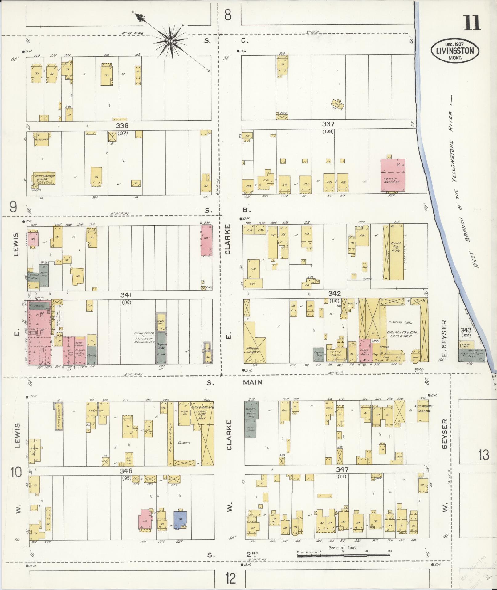 Sanborn Fire Insurance Map from Livingston, Park County, Montana (1907), Sheet #0011 - Complete Map Set gallery image, historic Sanborn map, vintage wall art, Montana Montana