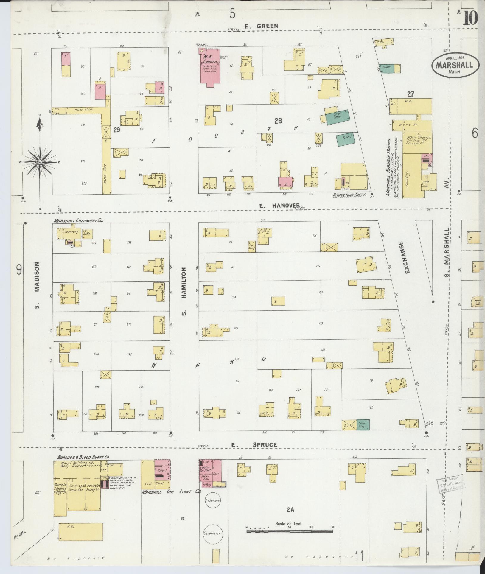 Sanborn Fire Insurance Map from Marshall, Calhoun County, Michigan (1906), Sheet #0010 - Complete Map Set gallery image, historic Sanborn map, vintage wall art, Michigan Michigan
