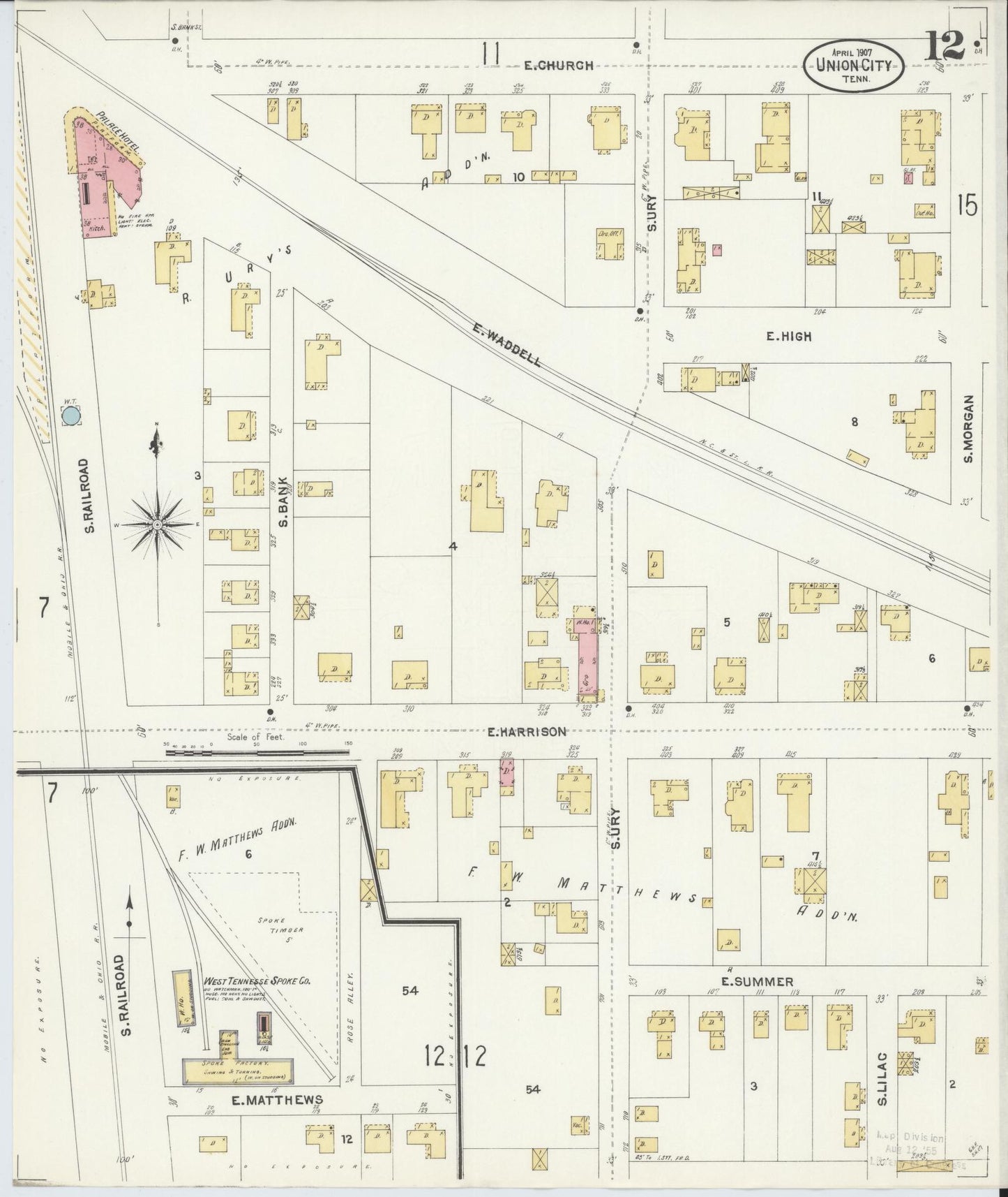 Sanborn Fire Insurance Map from Union City, Obion County, Tennessee (1907), Sheet #0012 - Complete Map Set gallery image, historic Sanborn map, vintage wall art, Tennessee Tennessee