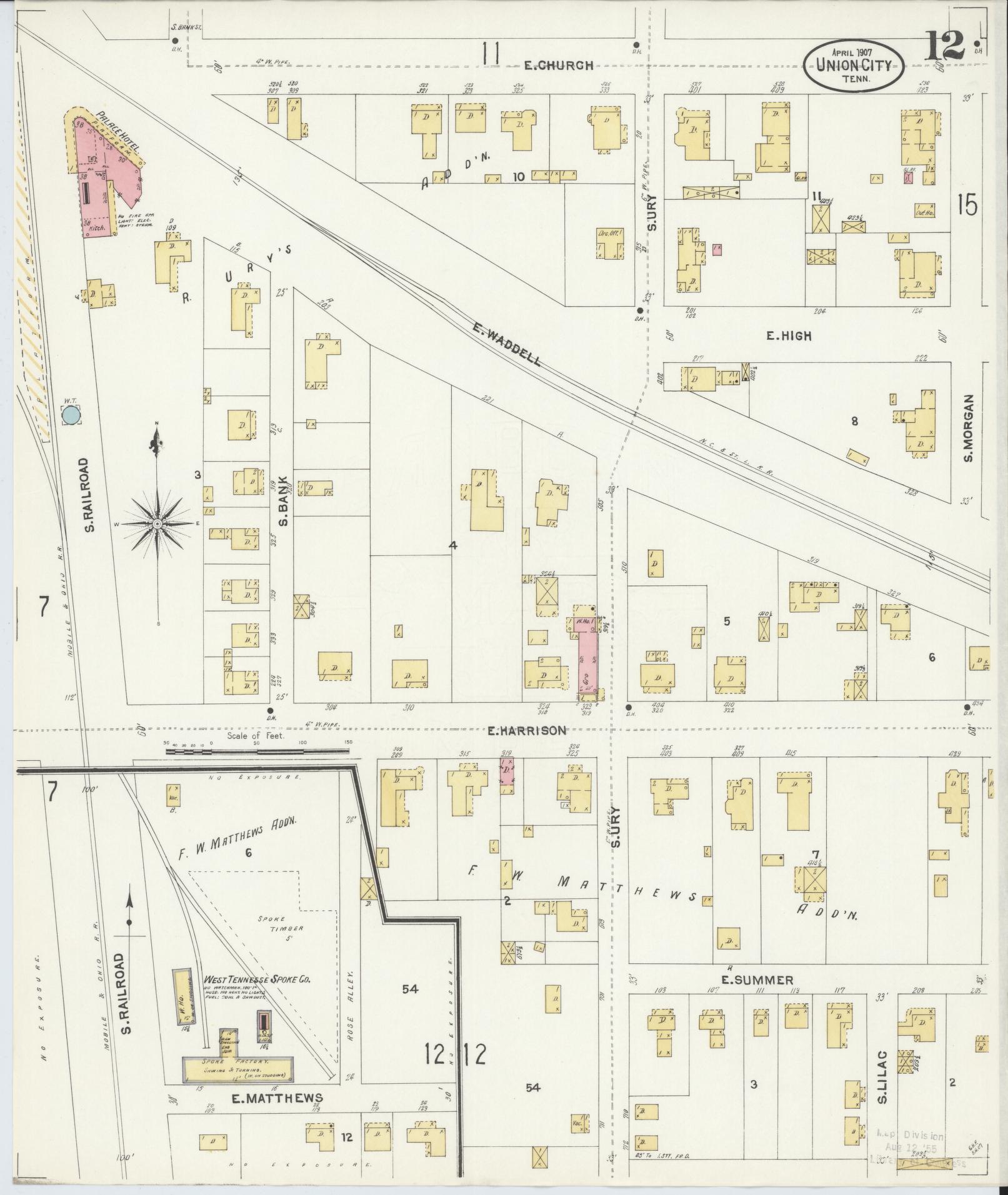 Sanborn Fire Insurance Map from Union City, Obion County, Tennessee (1907), Sheet #0012 - Complete Map Set gallery image, historic Sanborn map, vintage wall art, Tennessee Tennessee