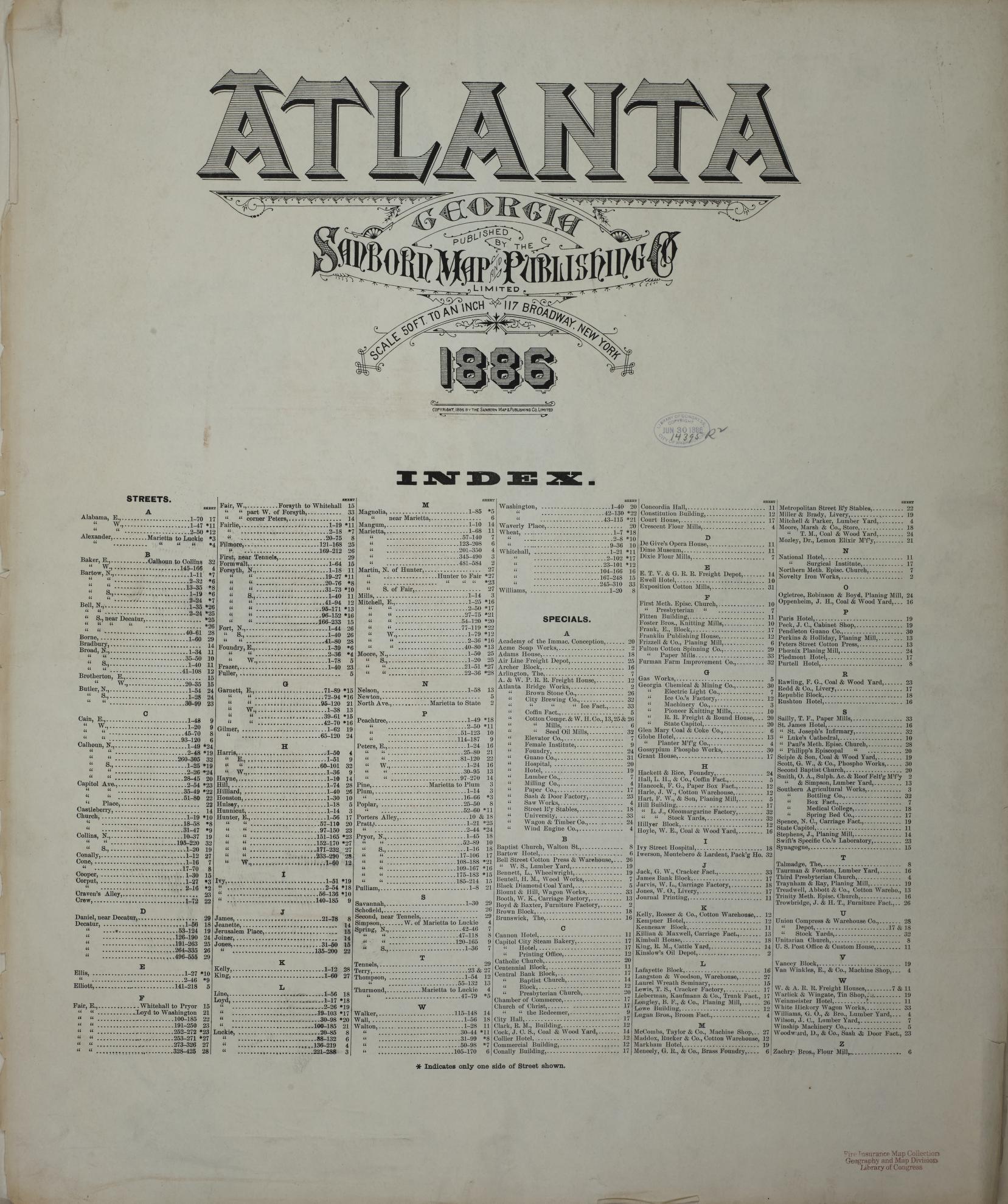Sanborn Fire Insurance Map from Atlanta, Fulton County, Georgia (1886), Sheet #0001 - Historic Sanborn Fire Insurance Map Print, vintage old map wall art, antique decor, genealogy gift, Georgia Georgia map