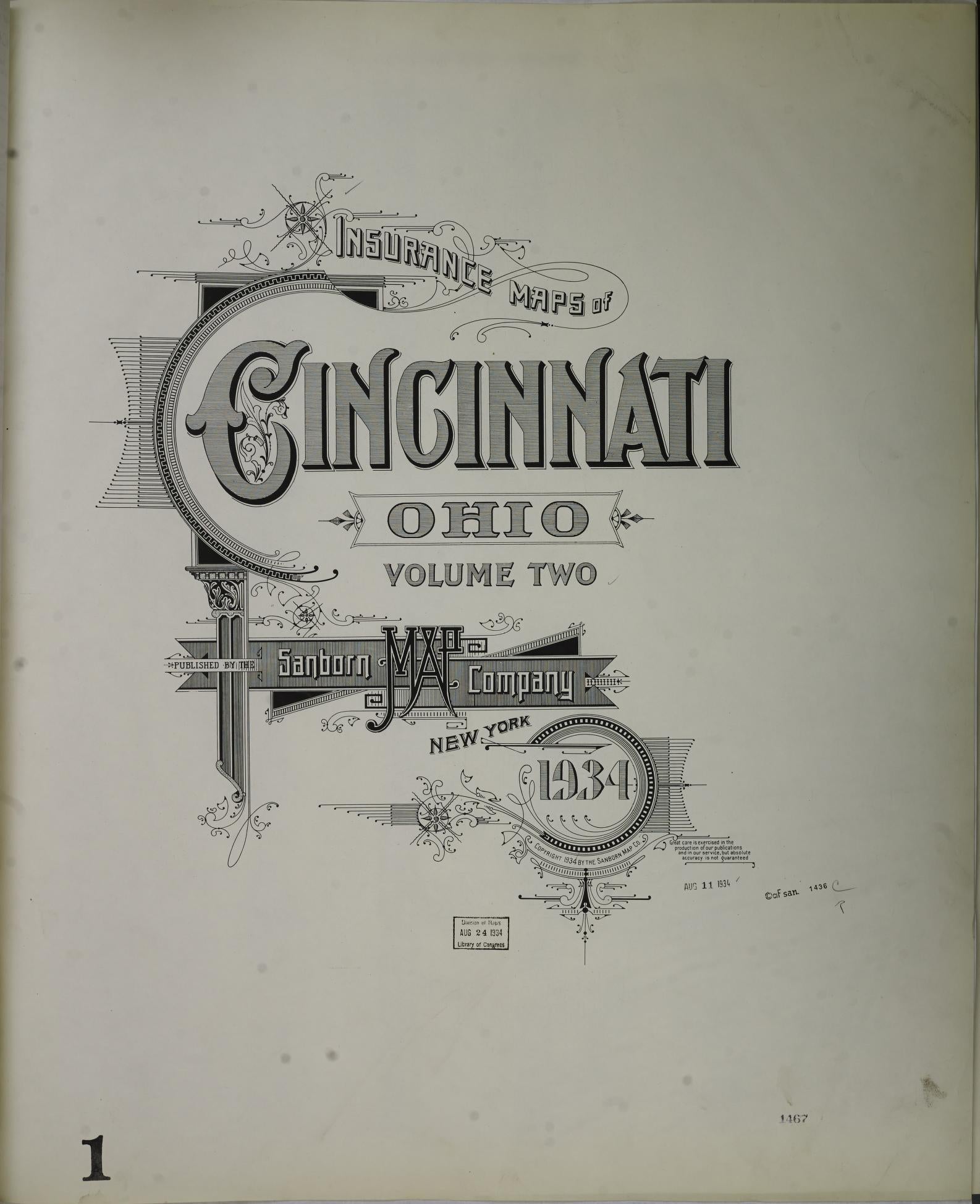 Sanborn Fire Insurance Map from Cincinnati, Hamilton County, Ohio (1934), Sheet #0001 - Historic Sanborn Fire Insurance Map Print, vintage old map wall art, antique decor, genealogy gift, Ohio Ohio map