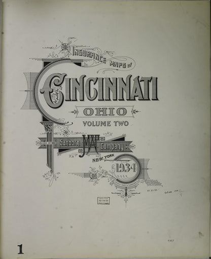 Sanborn Fire Insurance Map from Cincinnati, Hamilton County, Ohio (1934), Sheet #0001 - Historic Sanborn Fire Insurance Map Print, vintage old map wall art, antique decor, genealogy gift, Ohio Ohio map