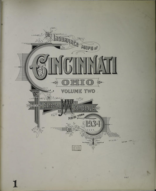 Sanborn Fire Insurance Map from Cincinnati, Hamilton County, Ohio (1934), Sheet #0001 - Historic Sanborn Fire Insurance Map Print, vintage old map wall art, antique decor, genealogy gift, Ohio Ohio map
