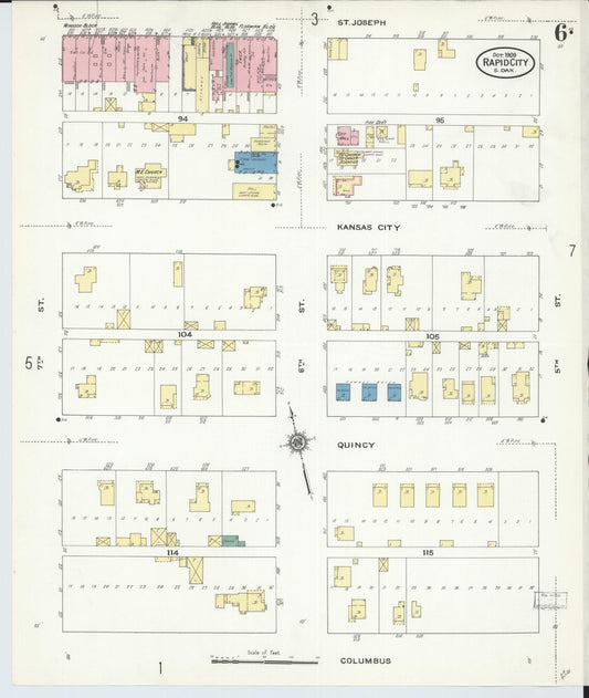 Sanborn Fire Insurance Map from Rapid City, Pennington County, South Dakota (1909), Sheet #0006 - Historic Sanborn Fire Insurance Map Print, vintage old map wall art, antique decor, genealogy gift, South Dakota South Dakota map
