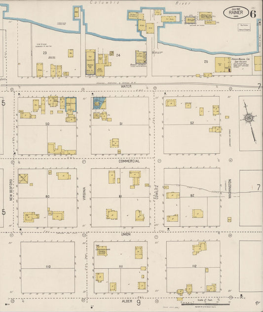 Sanborn Fire Insurance Map from Rainier, Columbia County, Oregon (1921), Sheet #0006 - Historic Sanborn Fire Insurance Map Print, vintage old map wall art, antique decor, genealogy gift, Oregon Oregon map