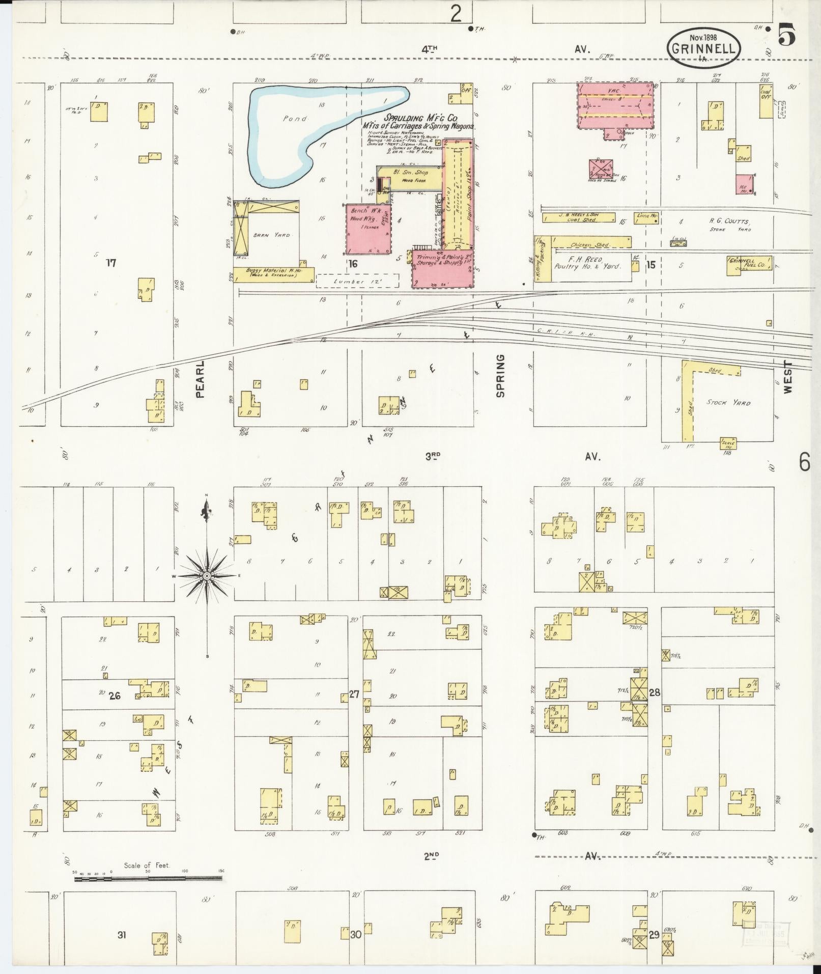Sanborn Fire Insurance Map from Grinnell, Poweshiek County, Iowa (1898), Sheet #0005 - Historic Sanborn Fire Insurance Map Print, vintage old map wall art