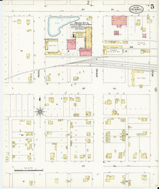 Sanborn Fire Insurance Map from Grinnell, Poweshiek County, Iowa (1898), Sheet #0005 - Historic Sanborn Fire Insurance Map Print, vintage old map wall art
