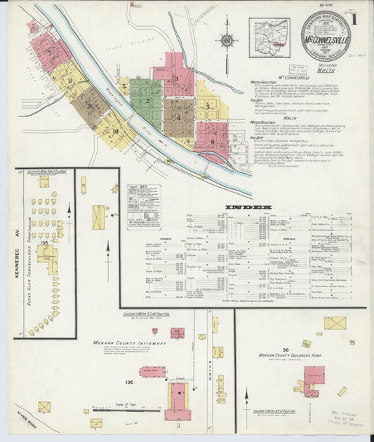 Sanborn Fire Insurance Map from McConnelsville, Morgan County, Ohio (1917), Sheet #0001 - Historic Sanborn Fire Insurance Map Print, vintage old map wall art, antique decor, genealogy gift, Ohio Ohio map