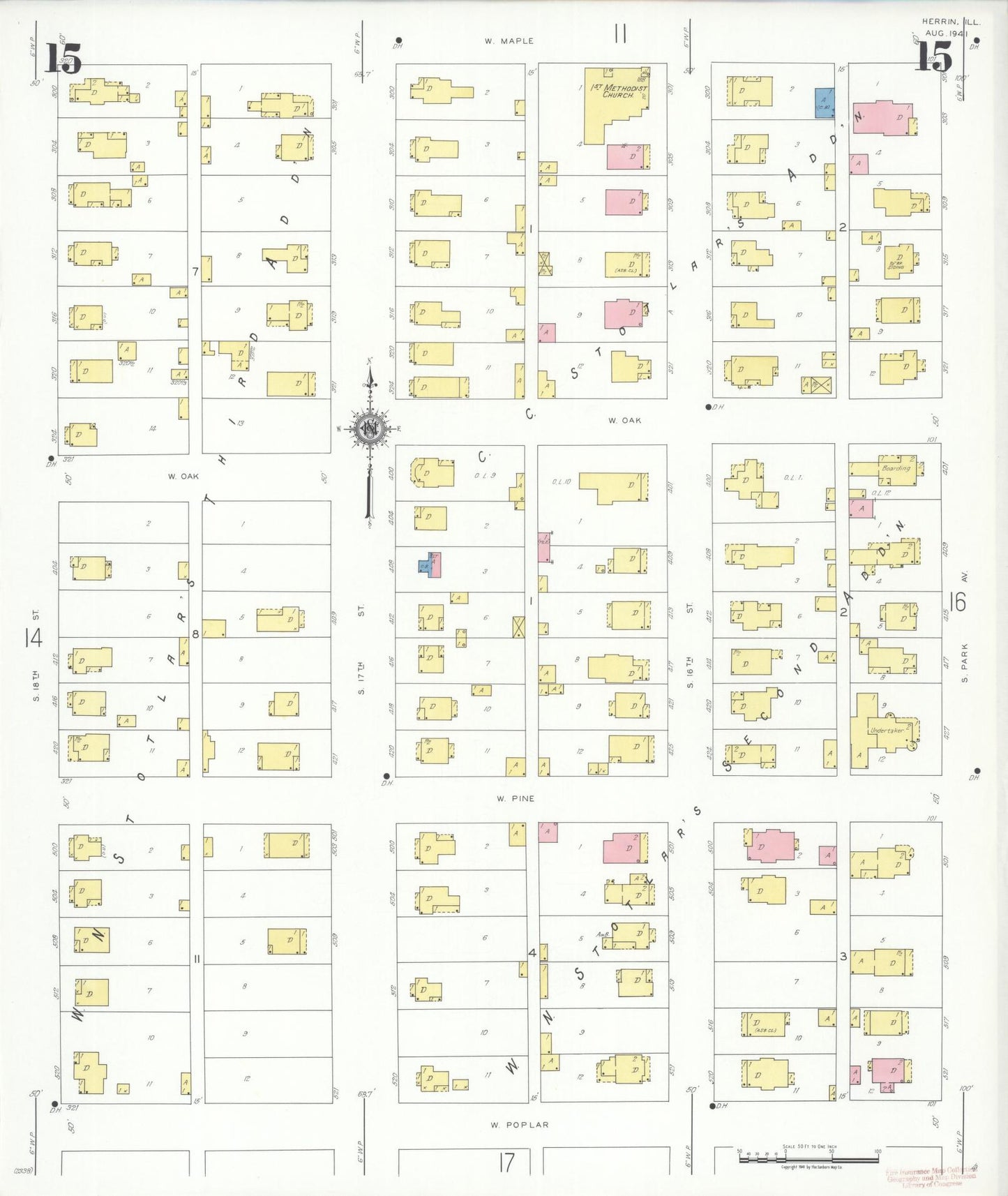 Sanborn Fire Insurance Map from Herrin, Williamson County, Illinois (1941), Sheet #0015 - Complete Map Set gallery image, historic Sanborn map, vintage wall art, Illinois Illinois