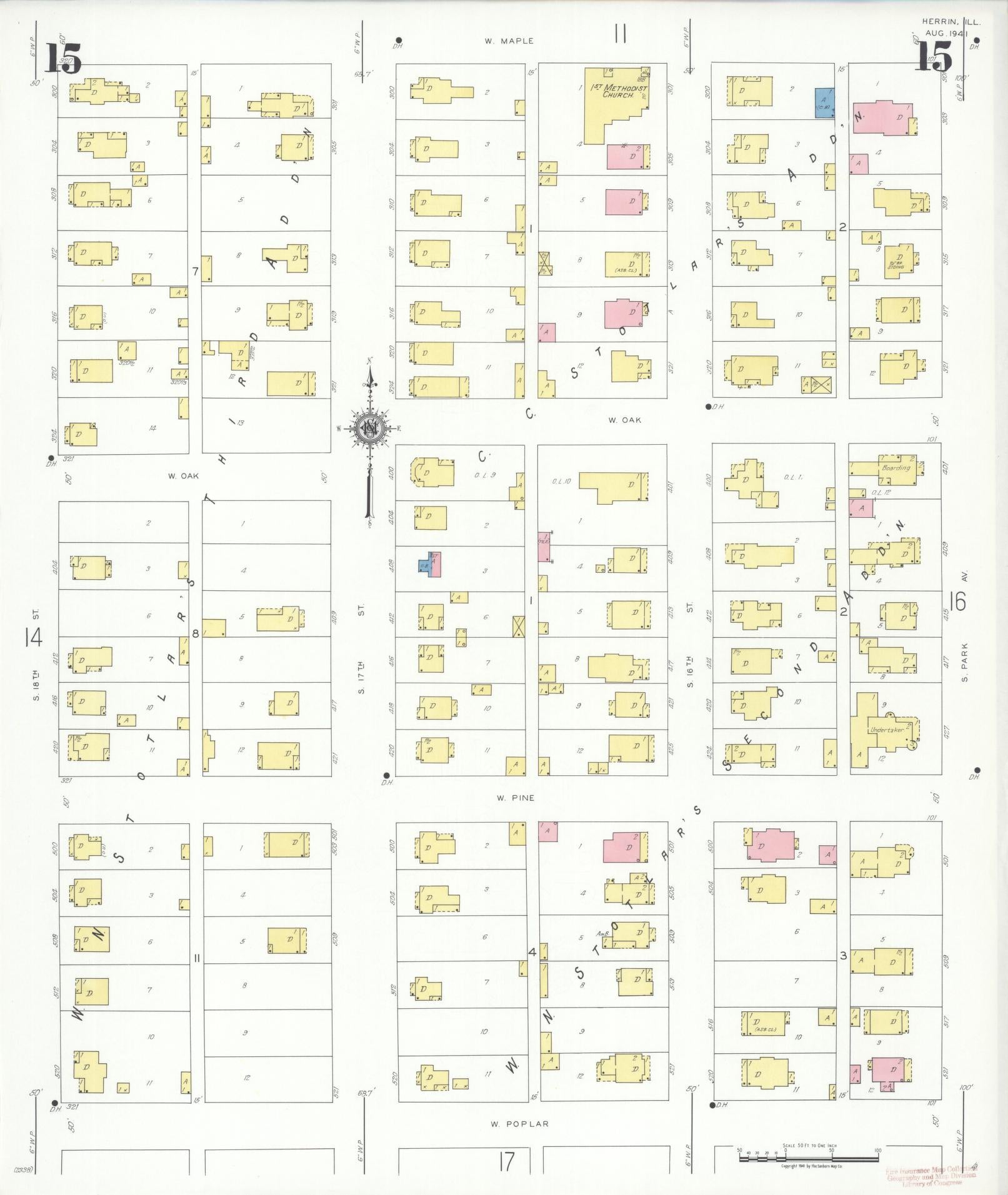 Sanborn Fire Insurance Map from Herrin, Williamson County, Illinois (1941), Sheet #0015 - Complete Map Set gallery image, historic Sanborn map, vintage wall art, Illinois Illinois