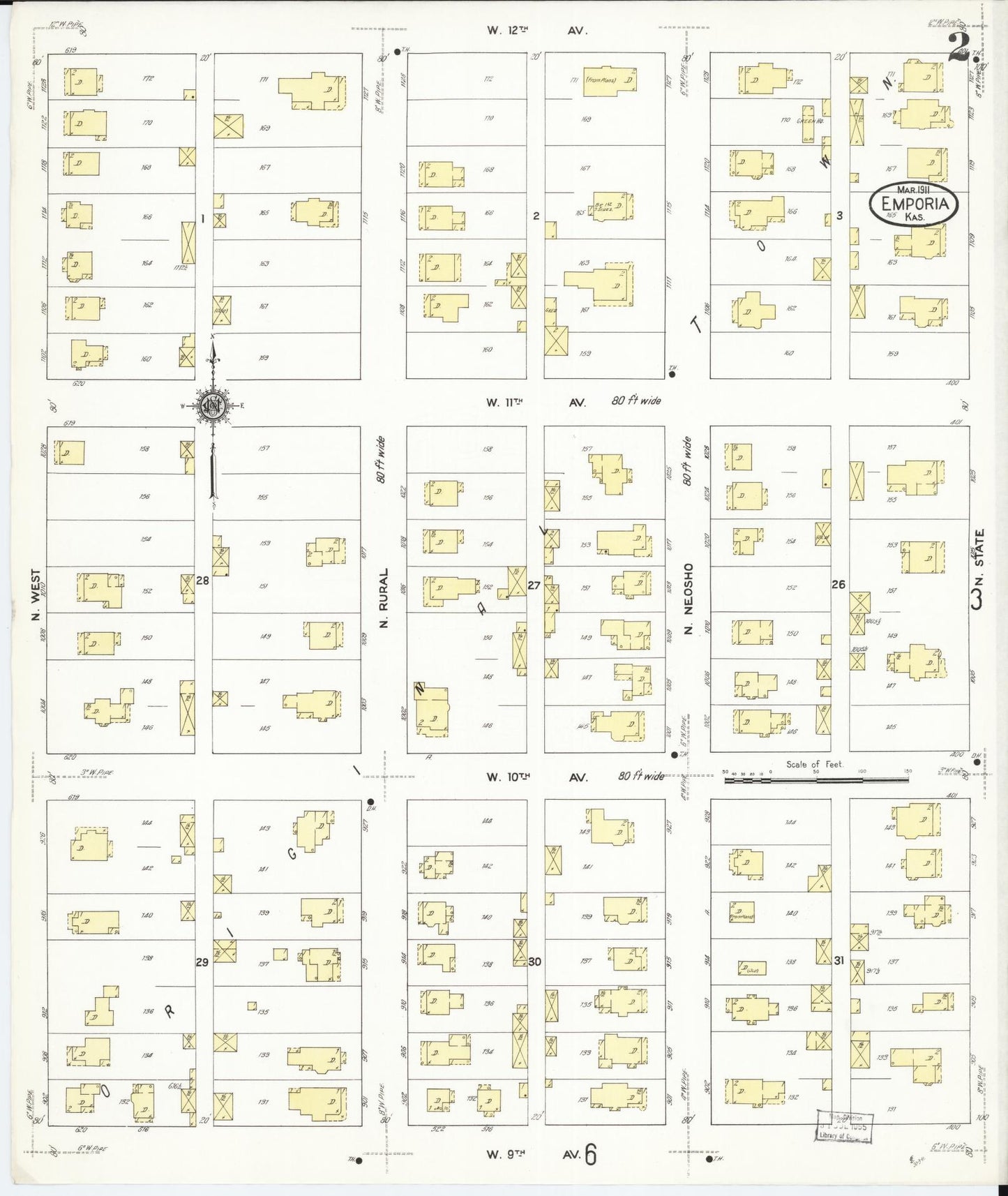 Sanborn Fire Insurance Map from Emporia, Lyon County, Kansas (1911), Sheet #0002 - Complete Map Set gallery image, historic Sanborn map, vintage wall art, Kansas Kansas