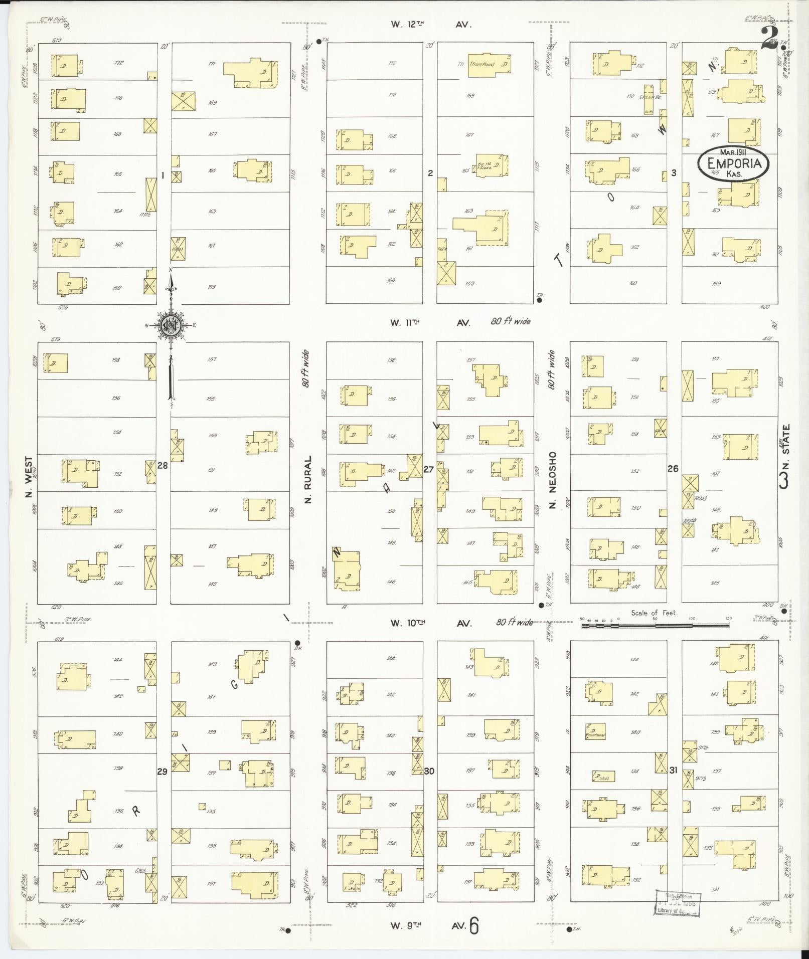 Sanborn Fire Insurance Map from Emporia, Lyon County, Kansas (1911), Sheet #0002 - Complete Map Set gallery image, historic Sanborn map, vintage wall art, Kansas Kansas