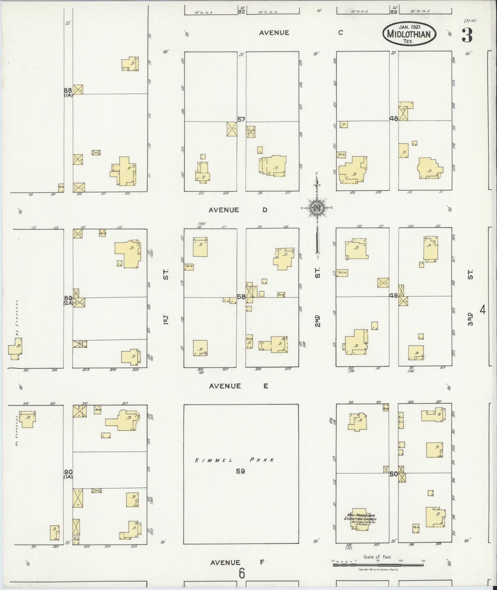 Sanborn Fire Insurance Map from Midlothian, Ellis County, Texas (1921), Sheet #0003 - Historic Sanborn Fire Insurance Map Print, vintage old map wall art, antique decor, genealogy gift, Texas Texas map