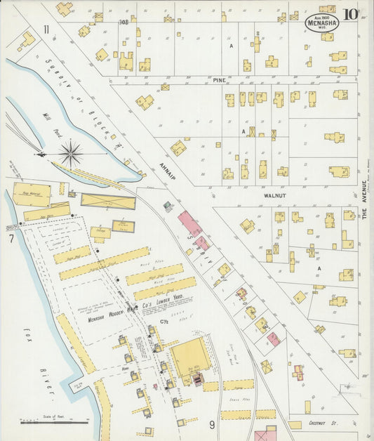 Sanborn Fire Insurance Map from Menasha, Winnebago County, Wisconsin (1900), Sheet #0010 - Historic Sanborn Fire Insurance Map Print, vintage old map wall art, antique decor, genealogy gift, Wisconsin Wisconsin map