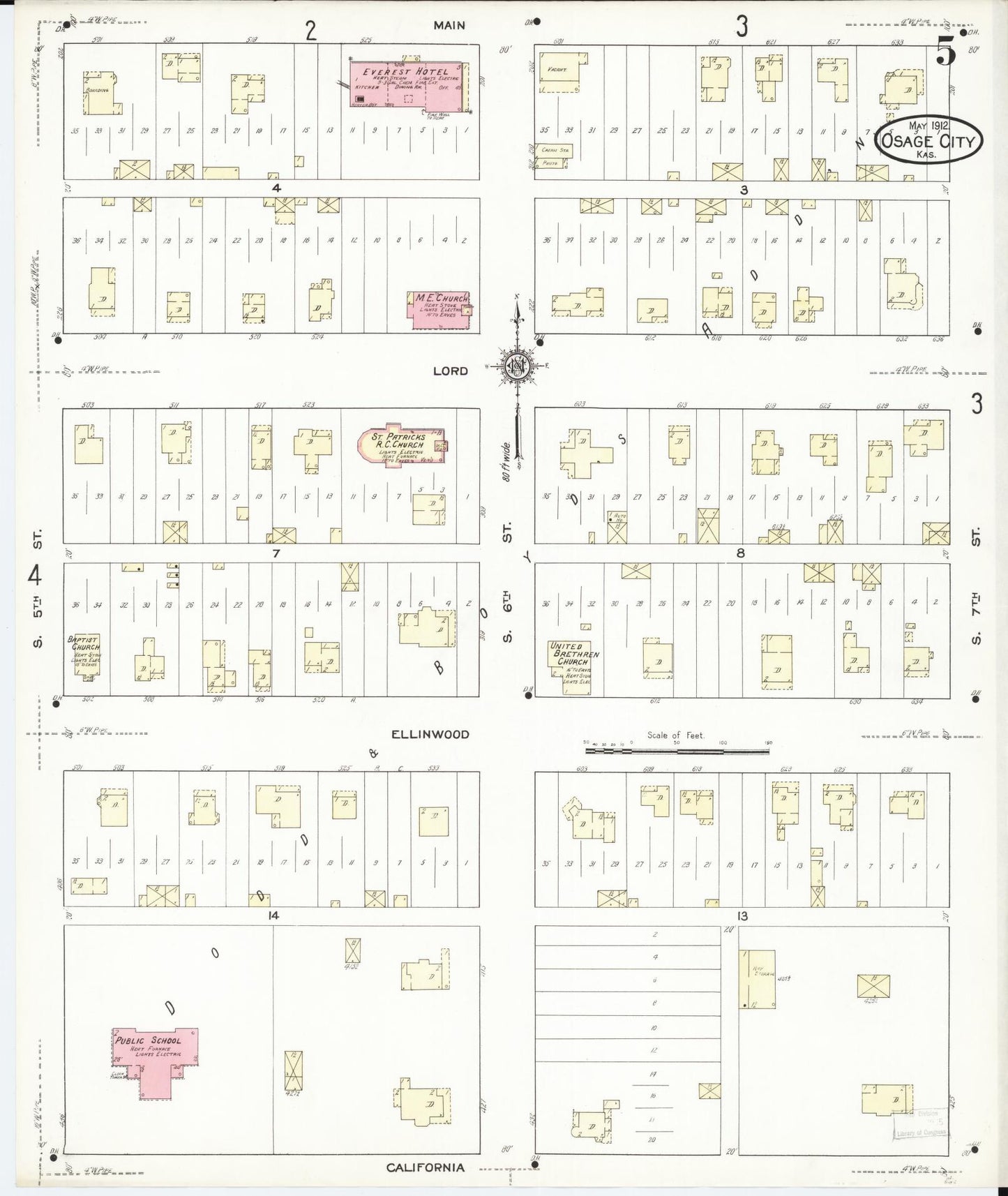 Sanborn Fire Insurance Map from Osage City, Osage County, Kansas (1912), Sheet #0005 - Complete Map Set gallery image, historic Sanborn map, vintage wall art, Kansas Kansas