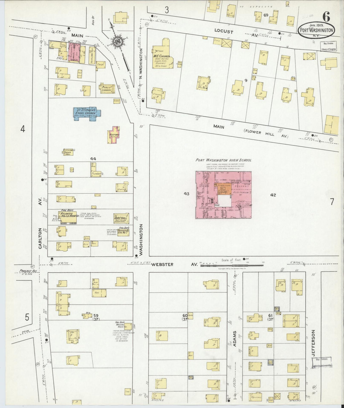 Sanborn Fire Insurance Map from Port Washington, Nassau County, New York (1919), Sheet #0006 - Historic Sanborn Fire Insurance Map Print, vintage old map wall art, antique decor, genealogy gift, New York New York map