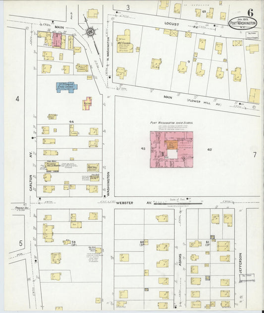 Sanborn Fire Insurance Map from Port Washington, Nassau County, New York (1919), Sheet #0006 - Historic Sanborn Fire Insurance Map Print, vintage old map wall art, antique decor, genealogy gift, New York New York map