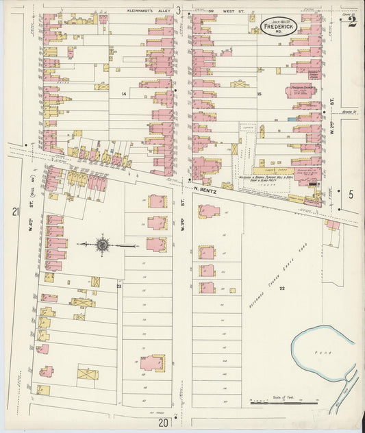 Frederick, Maryland - 1911 - Sanborn Fire Insurance Map, Sheet #0002 - Historic Sanborn Fire Insurance Map Print, Frederick Maryland 1911 0002 vintage old map wall art
