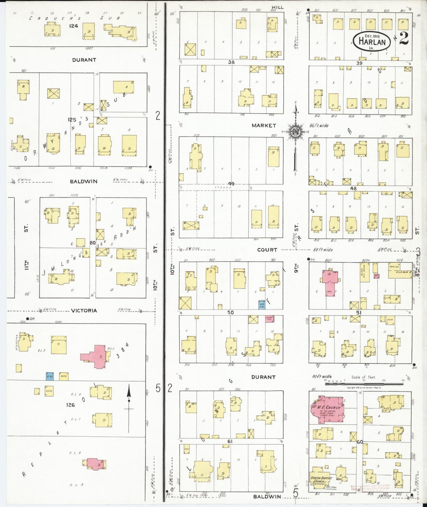 Sanborn Fire Insurance Map from Harlan, Shelby County, Iowa (1918), Sheet #0002 - Historic Sanborn Fire Insurance Map Print, vintage old map wall art