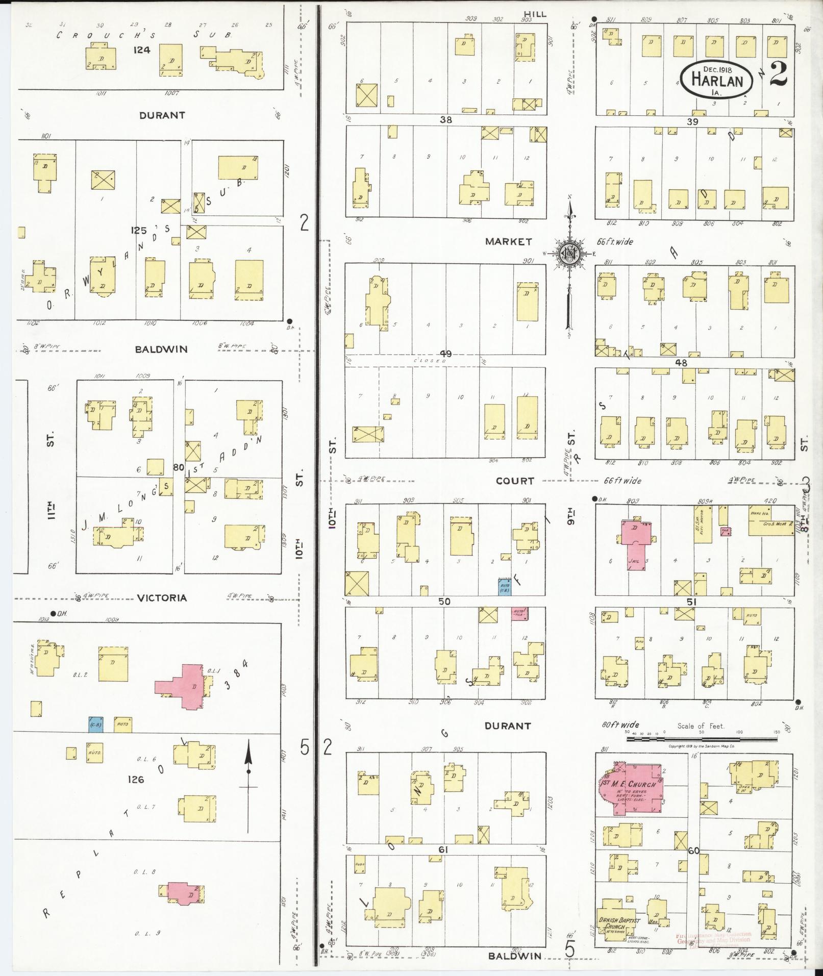 Sanborn Fire Insurance Map from Harlan, Shelby County, Iowa (1918), Sheet #0002 - Historic Sanborn Fire Insurance Map Print, vintage old map wall art