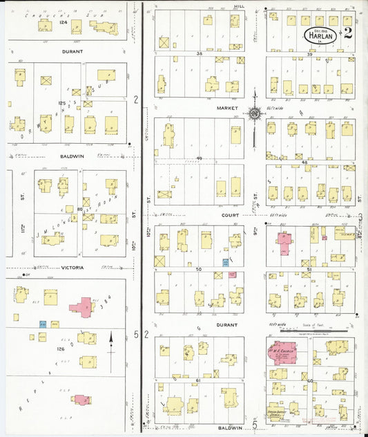 Sanborn Fire Insurance Map from Harlan, Shelby County, Iowa (1918), Sheet #0002 - Historic Sanborn Fire Insurance Map Print, vintage old map wall art