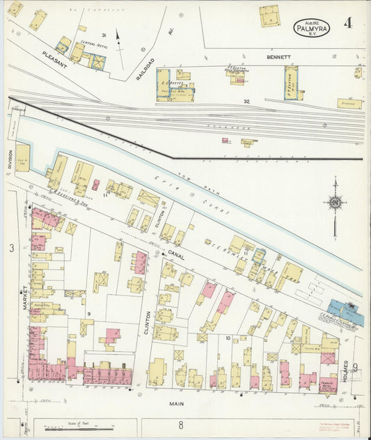 Sanborn Fire Insurance Map from Palmyra, Wayne County, New York (1912), Sheet #0004 - Historic Sanborn Fire Insurance Map Print, vintage old map wall art, antique decor, genealogy gift, New York New York map
