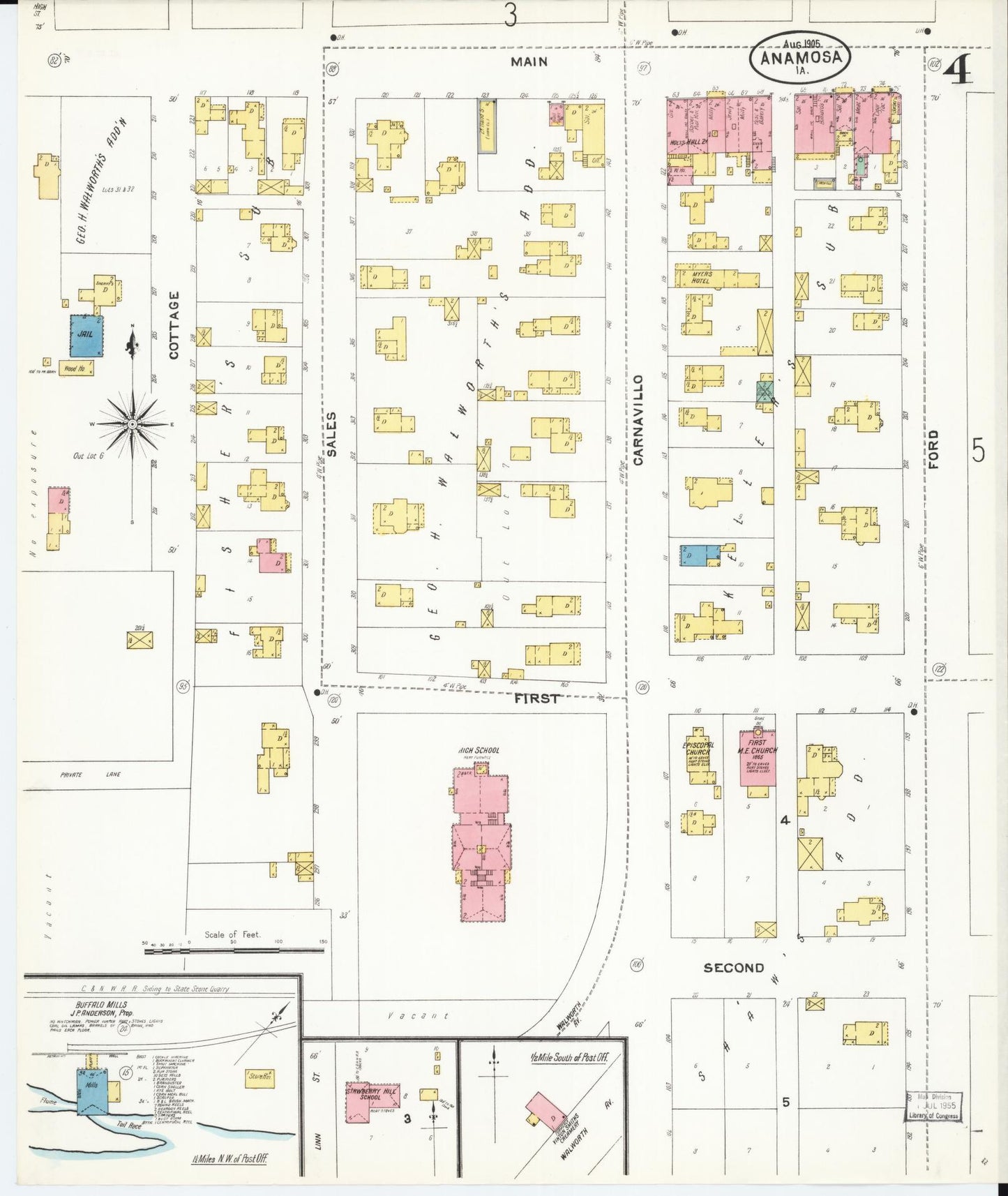 Sanborn Fire Insurance Map from Anamosa, Jones County, Iowa (1905), Sheet #0004 - Historic Sanborn Fire Insurance Map Print, vintage old map wall art
