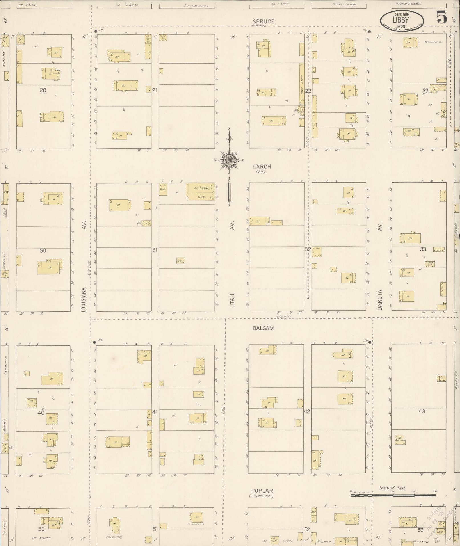 Sanborn Fire Insurance Map from Libby, Lincoln County, Montana (1916), Sheet #0005 - Historic Sanborn Fire Insurance Map Print, vintage old map wall art, antique decor, genealogy gift, Montana Montana map