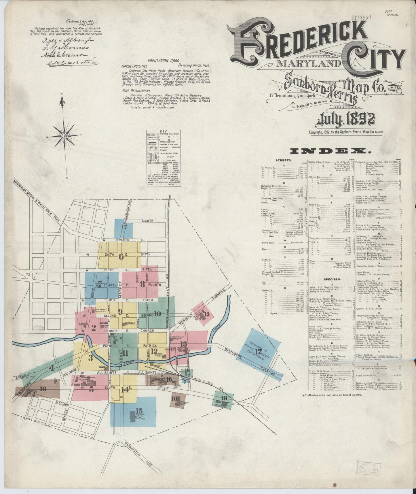 Complete Set - Frederick, Maryland - 1892 - Sanborn Fire Insurance Map (All Sheets) - Complete Set of 18 Sanborn map sheets