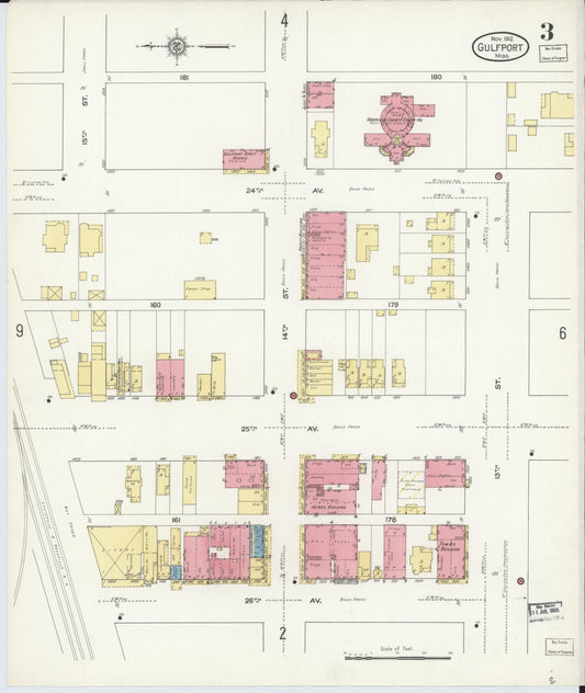 Sanborn Fire Insurance Map from Gulfport, Harrison County, Mississippi (1912), Sheet #0003 - Historic Sanborn Fire Insurance Map Print, vintage old map wall art, antique decor, genealogy gift, Mississippi Mississippi map