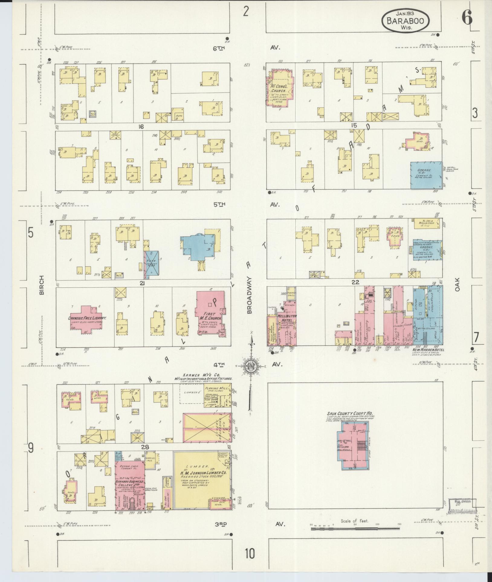 Sanborn Fire Insurance Map from Baraboo, Sauk County, Wisconsin (1913), Sheet #0006 - Complete Map Set gallery image, historic Sanborn map, vintage wall art, Wisconsin Wisconsin