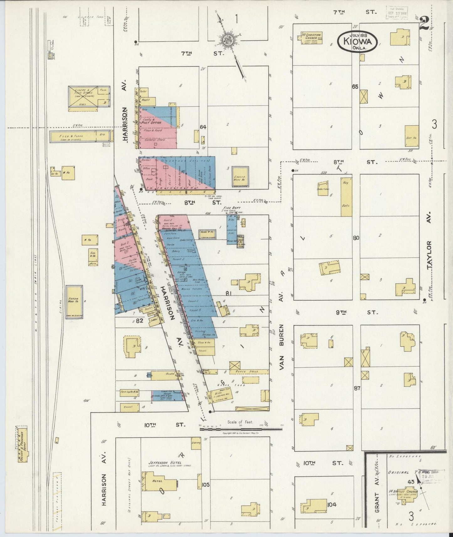 Sanborn Fire Insurance Map from Kiowa, Pittsburg County, Oklahoma (1918), Sheet #0002 - Historic Sanborn Fire Insurance Map Print, vintage old map wall art, antique decor, genealogy gift, Oklahoma Oklahoma map