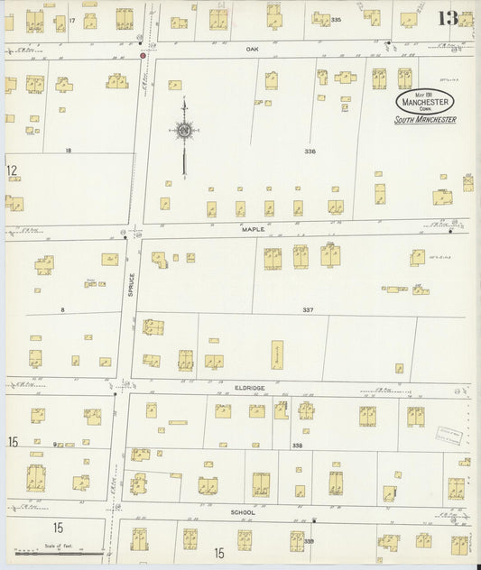 Sanborn Fire Insurance Map from Manchester, Hartford County, Connecticut (1911), Sheet #0013 - Historic Sanborn Fire Insurance Map Print, vintage old map wall art, antique decor, genealogy gift, Connecticut Connecticut map