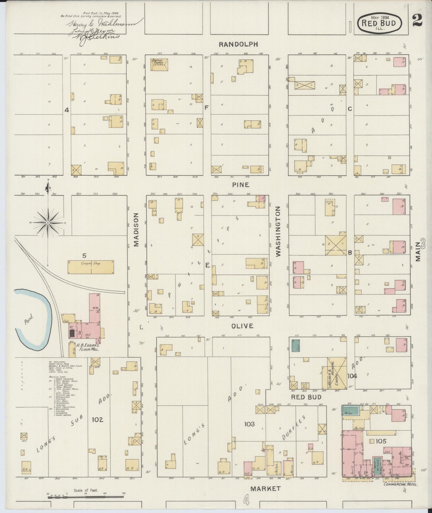 Sanborn Fire Insurance Map from Red Bud, Randolph County, Illinois (1894), Sheet #0002 - Complete Map Set gallery image, historic Sanborn map, vintage wall art, Illinois Illinois