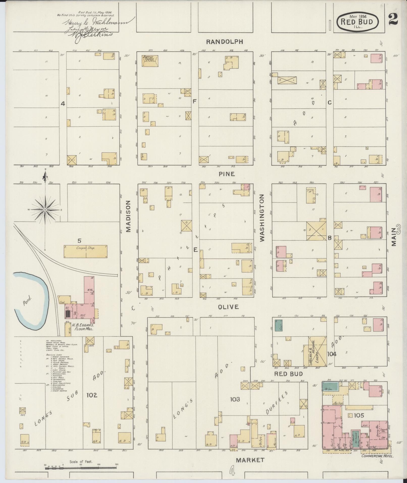 Sanborn Fire Insurance Map from Red Bud, Randolph County, Illinois (1894), Sheet #0002 - Complete Map Set gallery image, historic Sanborn map, vintage wall art, Illinois Illinois